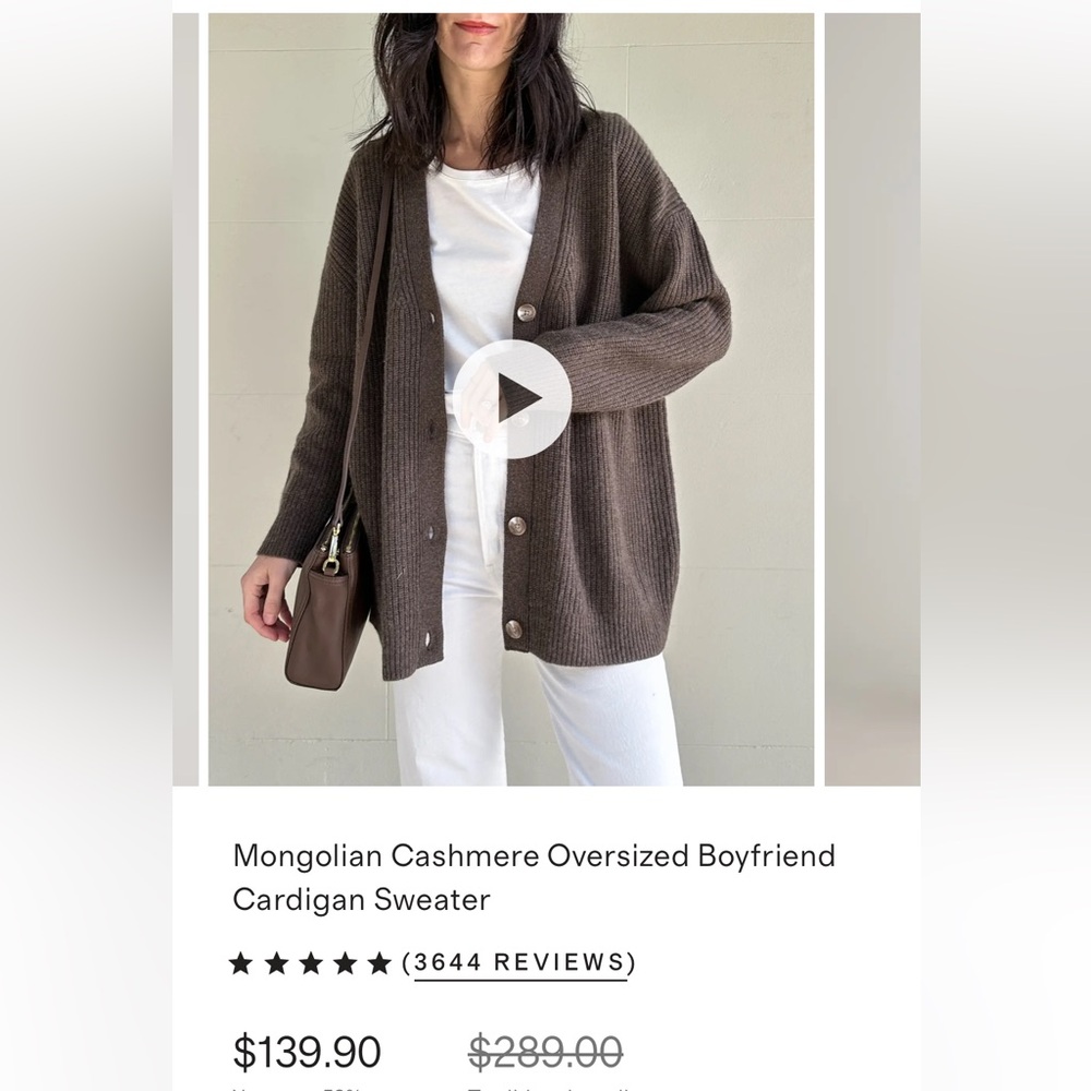 Quince Brown Boyfriend Cashmere Cardigan - Picture 2 of 7